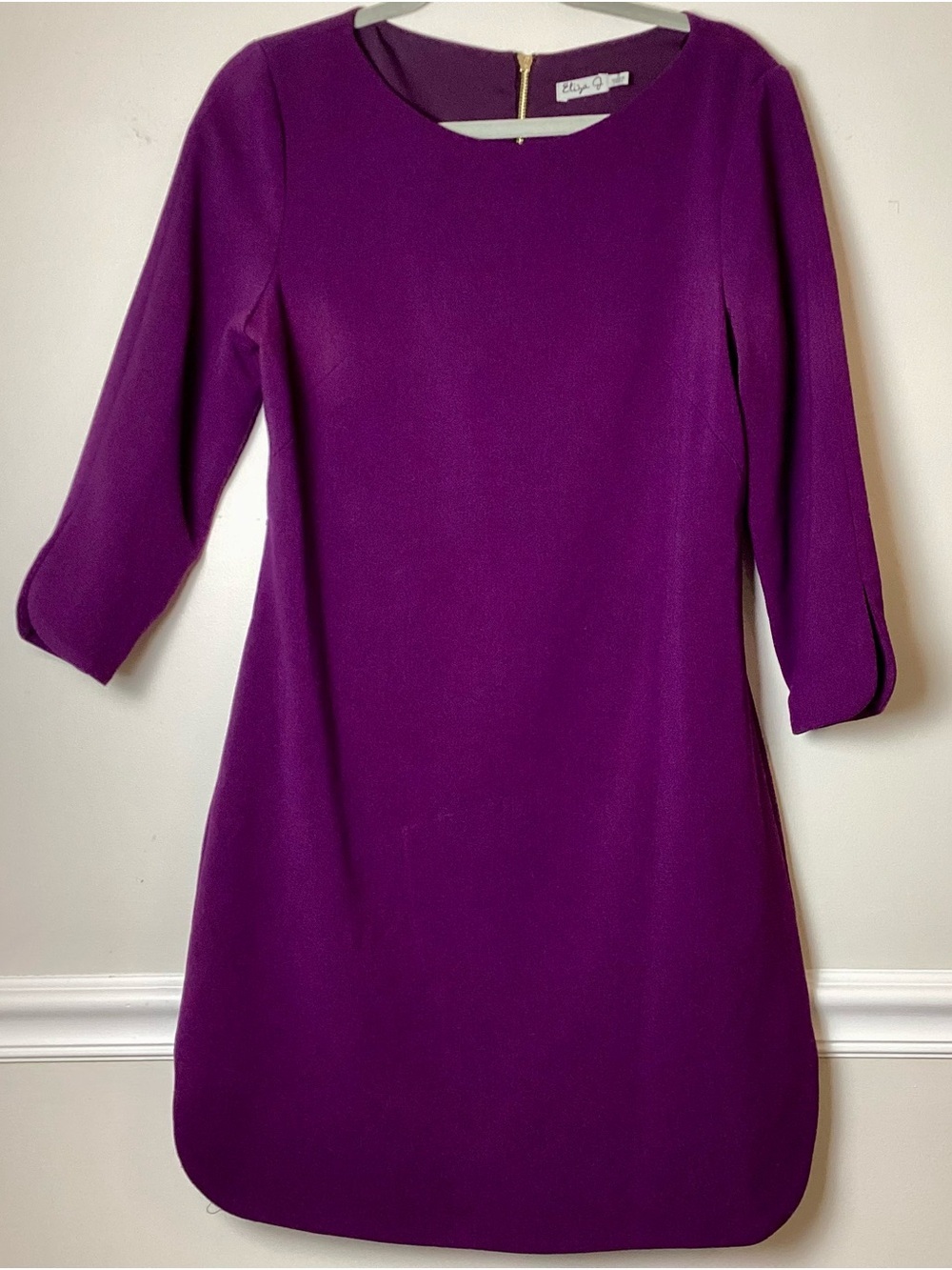 Eliza J Purple 3/4 Sleeve Sheath Dress 8 Crewneck Work Office Career